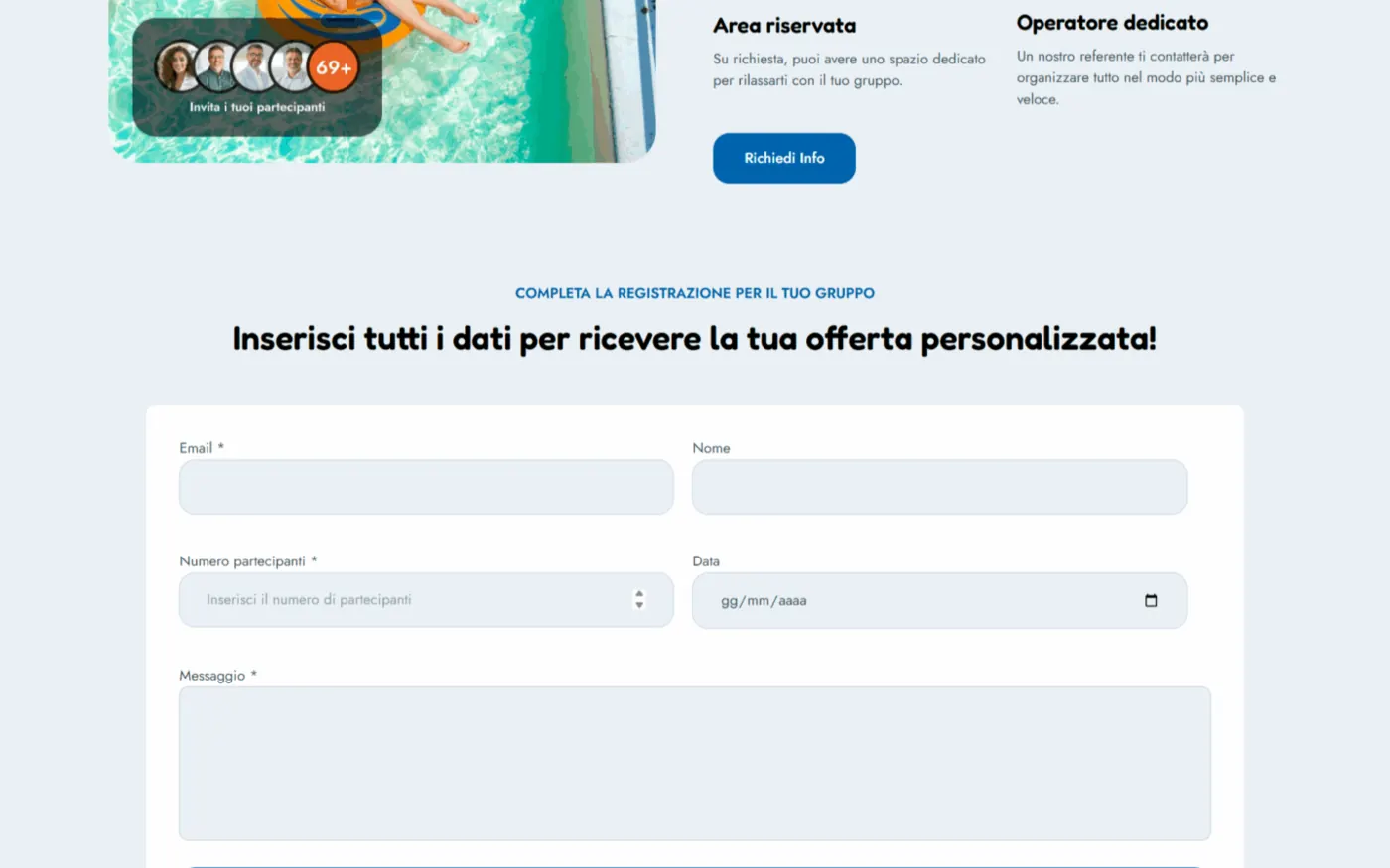 Pagina offerte per gruppi di Acquaflash