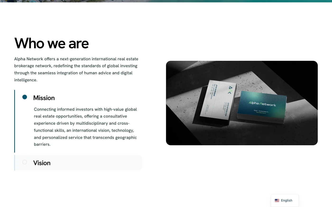 La sezione Who we are di Alpha Network