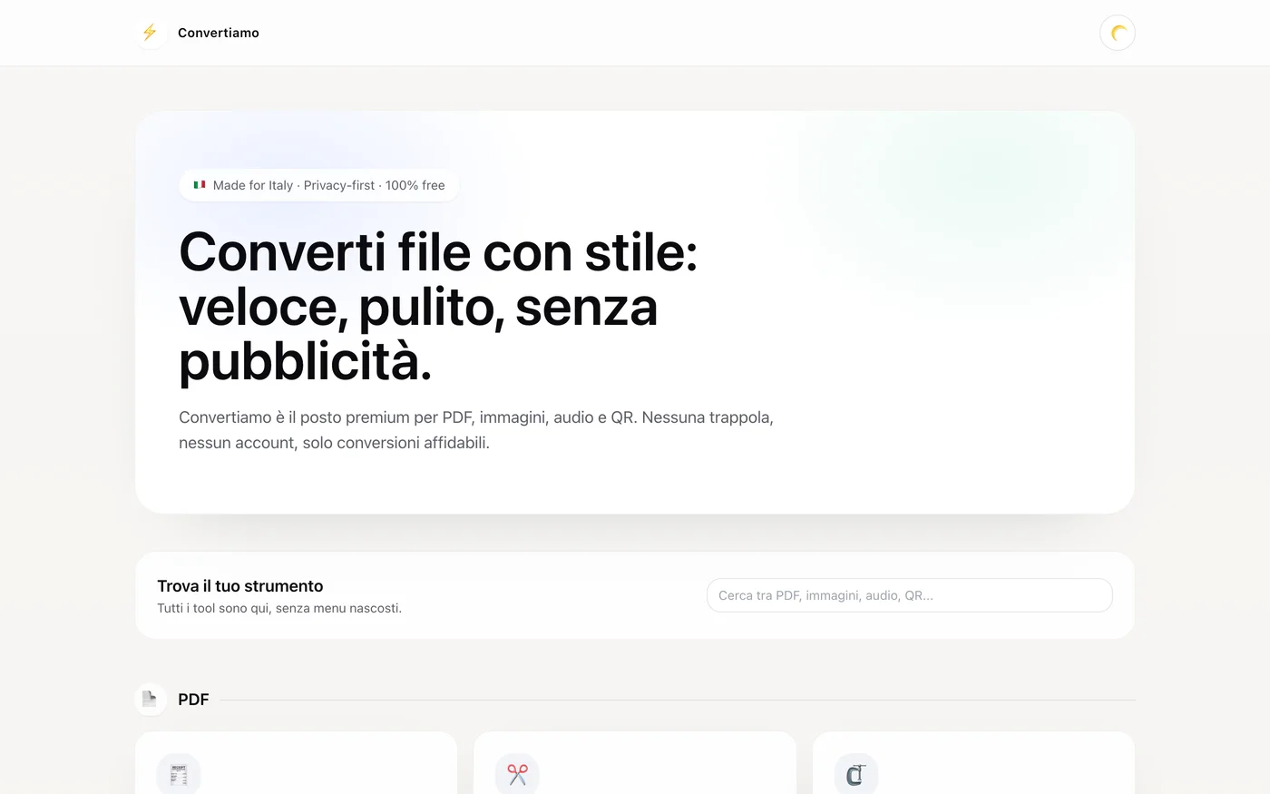 La homepage di Convertiamo
