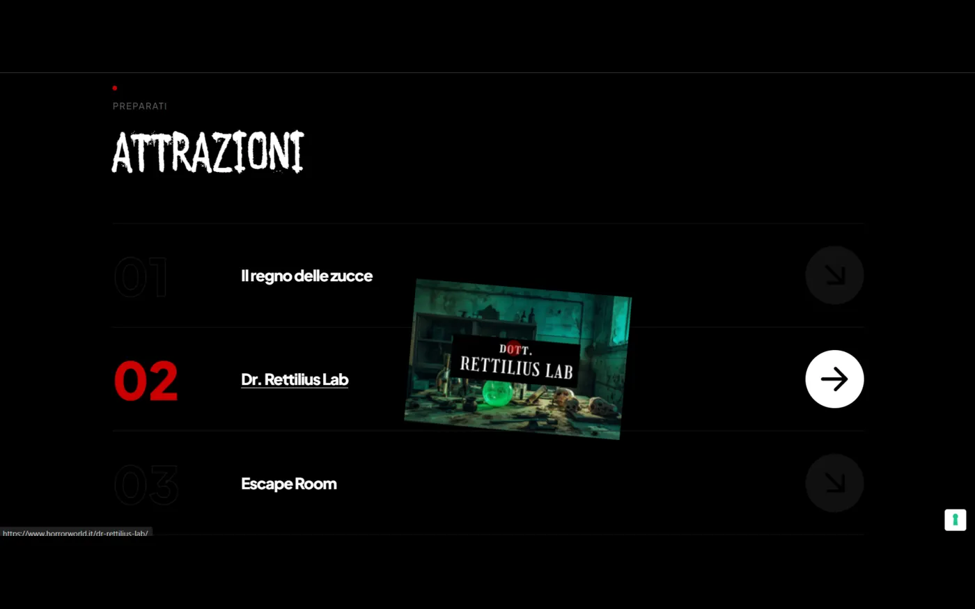 Schermata del sito HorrorWorld