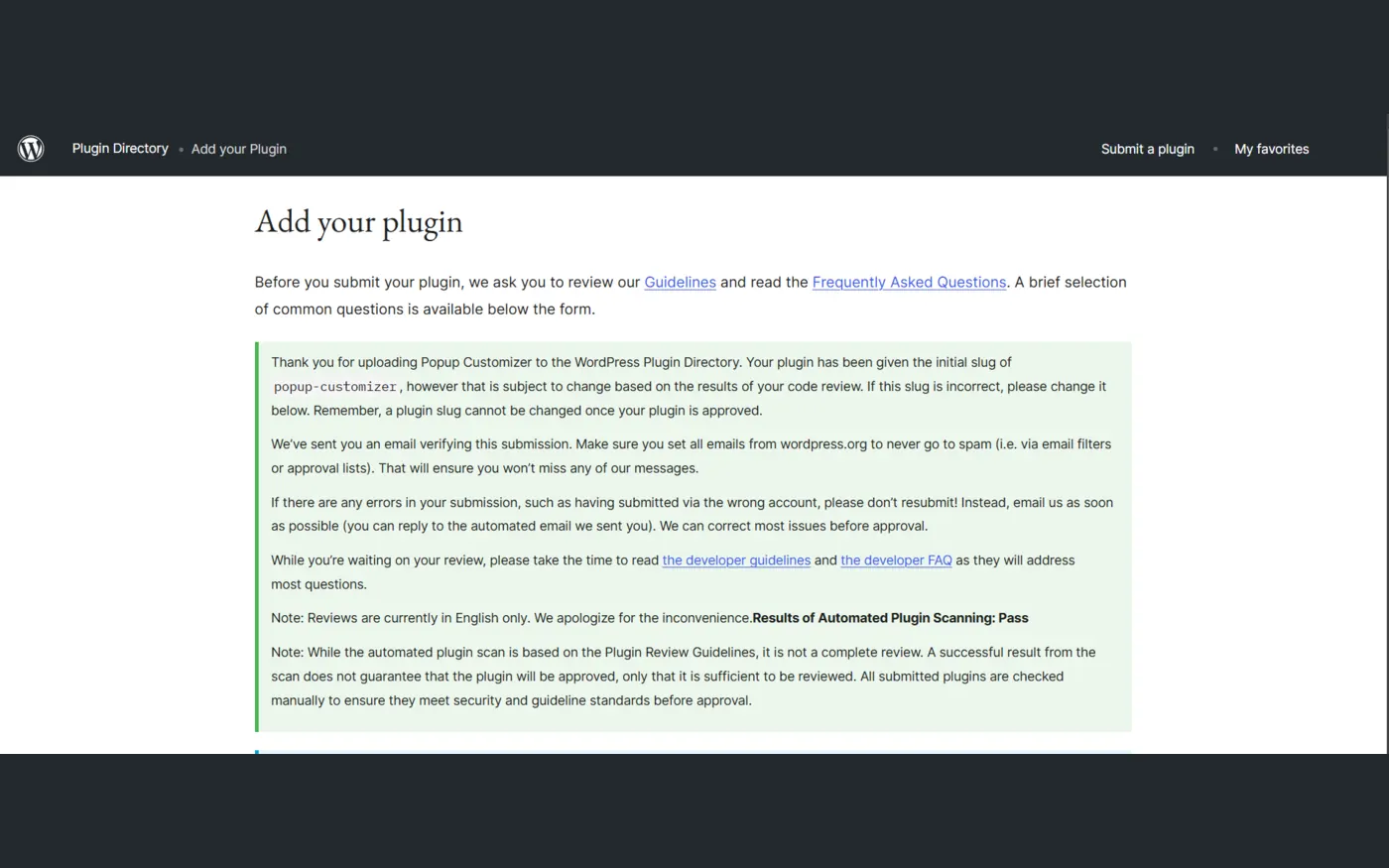 Schermata del sito PopUp Customizer