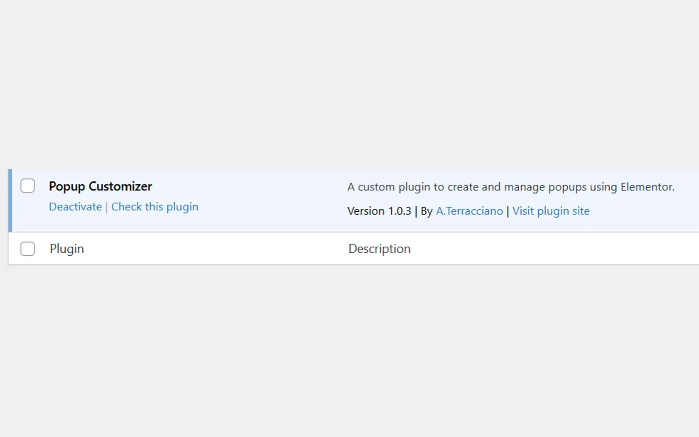 Schermata del sito PopUp Customizer