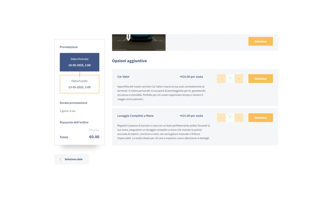 Schermata del sito Premium Parking