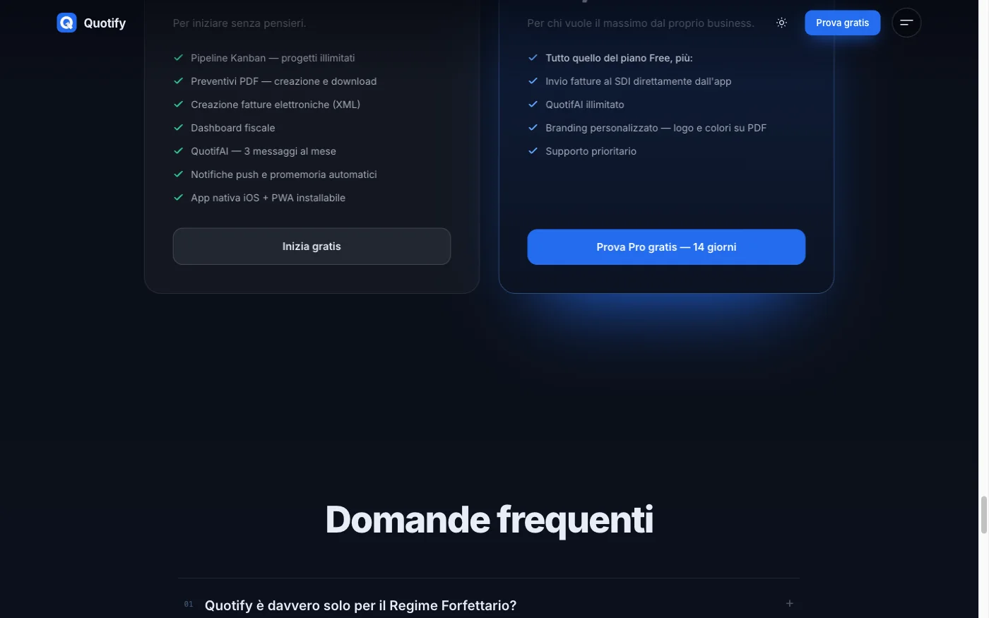 I piani Free e Pro di Quotify a confronto