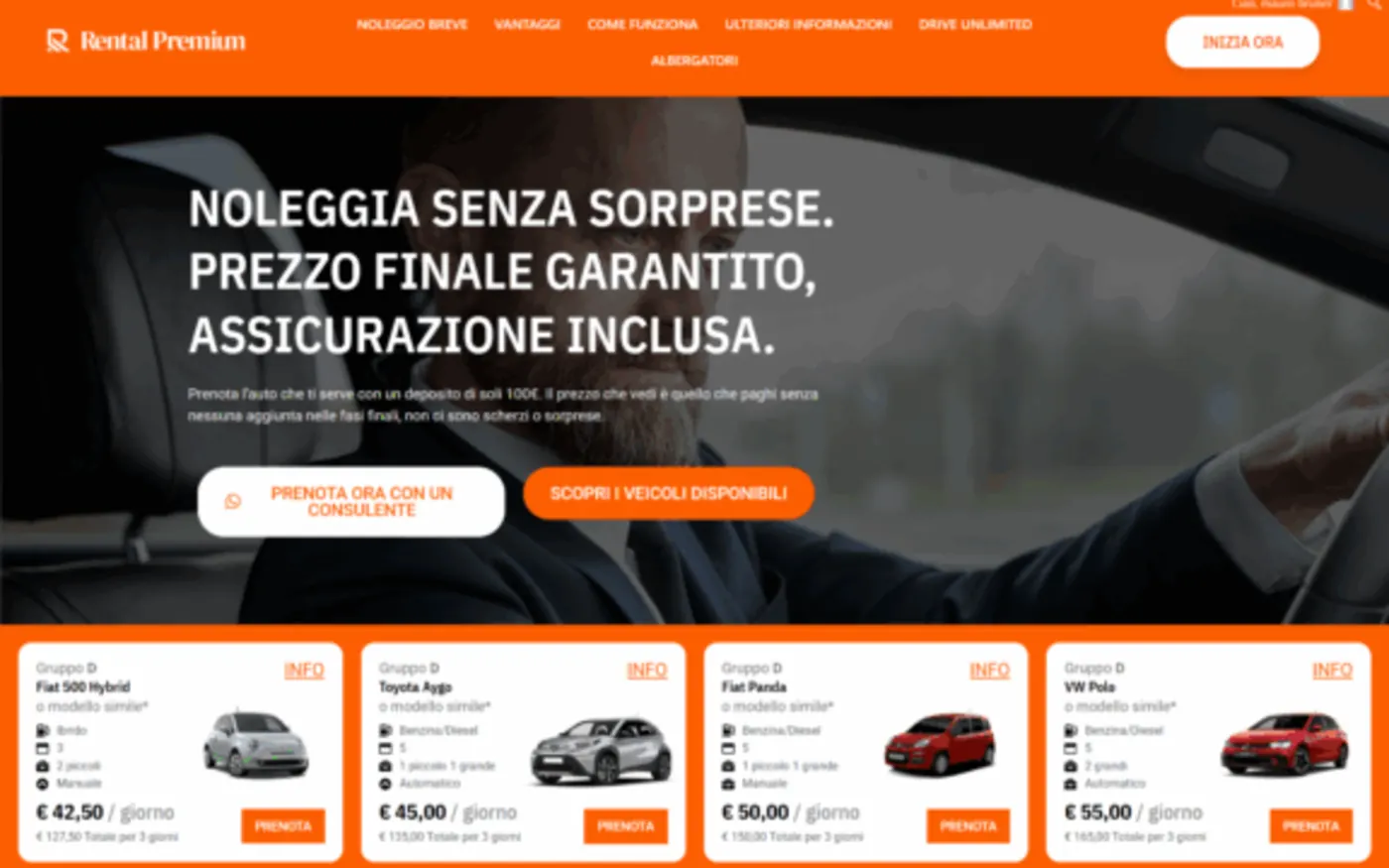 Pagina noleggio breve di Rental Premium